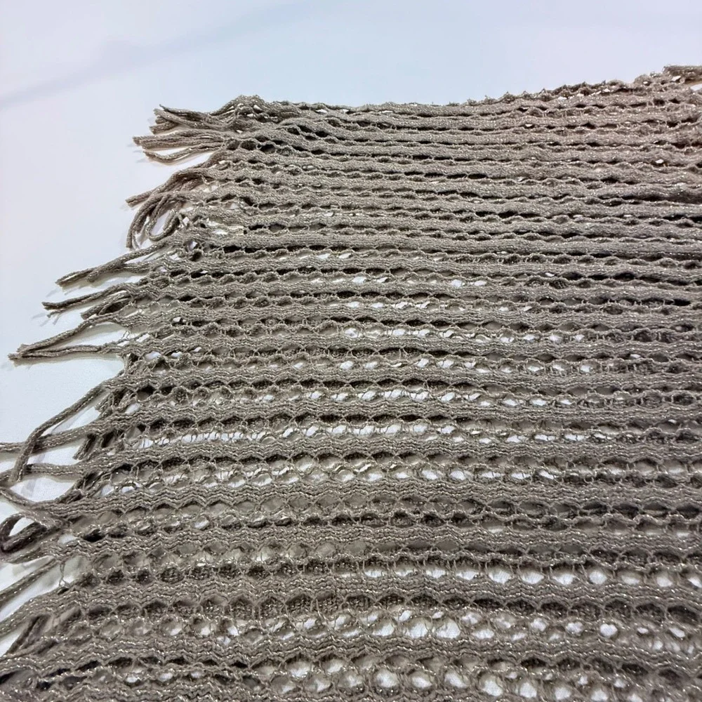 Metallic Knit Infinity Crochet Style Scarf Women Taupe Brown Boho Shimmer Fringe